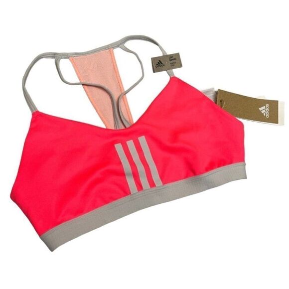 NWT ADIDAS Women’s M Sports Bra Mesh PINK/ Gray GC7706 Racerback Workout Gym Run - Picture 1 of 10
